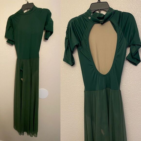 Weissman Other - Green Maxi Skirt Dress dance costume leotard shirt sleeve modest -adult SA